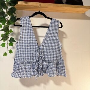 Zara Blue Gingham Smocked Crop Top
